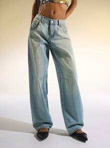 Easelle Jeans rectos de tiro bajo, holgados y de uso versátil para mujer