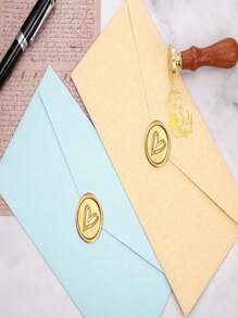 SHEIN Sello de lacre con forma de corazón, Yoption, cabezal de bronce vintage con mango de madera, sello para sellar invitaciones de boda - Dorado - Ver 3