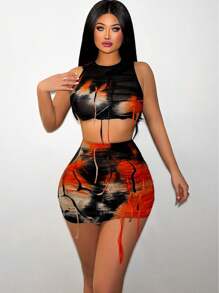 VaVaBold 扎染流苏修身背心裙套装，新年必备 - 玫瑰紅 - 查看 5