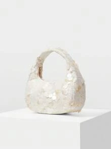 MOTF PREMIUM WOMEN'S FASHION SEQUIN ZIPPER TOP HANDLE BAG, SUITABLE FOR PARTIES - White - View 4