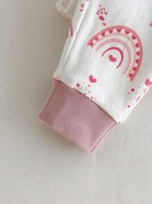 Loomiva 女婴花卉植物印花紧身睡衣套装，柔软针织圆领长袖上衣和松紧腰紧身裤 - 杏色 - 查看 8