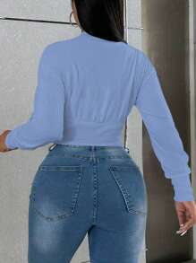 Zolique Solid Color Short Jacket, Minimalist Casual Everyday Wear Fall Winter Cloth For Women - Baby Blue - View 2