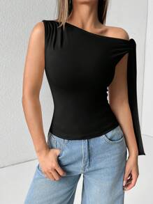 SHEIN PETITE Casual Solid Color Halter Neck Tie Up Cami Top For Summer - Black - View 3