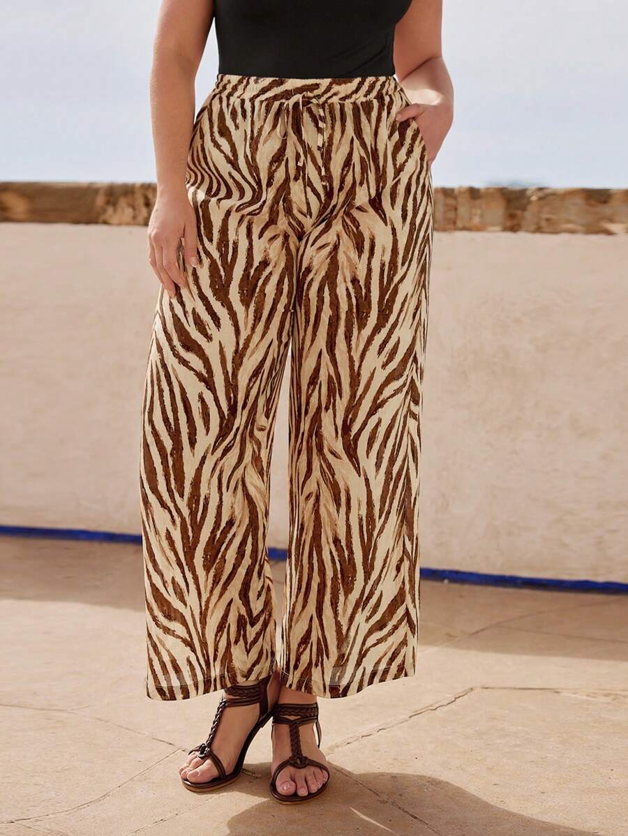 Maija 大码休闲新款动物印花腰系带宽松裤，适合春夏休闲舒适百搭女士春夏节海边、夏季、商务休闲女士、外出、音乐会、单身女郎、度假、波西米亚风、西部风