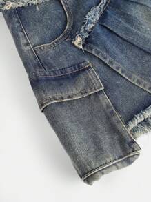 SHEIN Girlism Teen Girl Y2K Vintage Retro Washed Low Rised Pleated Baggy Denim Skort, Summer Boho Western Concert Rave Graduation - Medium Wash - View 4