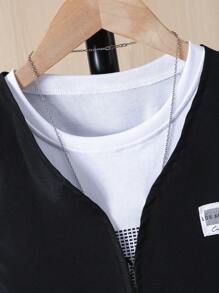 3 件套 Tween Boy 休闲 3D 口袋背心、印花字母 T 恤和裤子套装