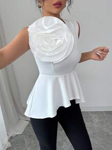 Selianne Women Casual Vacation 3D Flower Decor Tank Top, Minimalist & Fashionable, Suitable For Summer - White - View 4