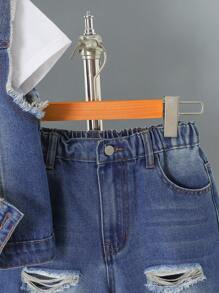 Tween Boy 破洞牛仔连帽背心和短裤套装