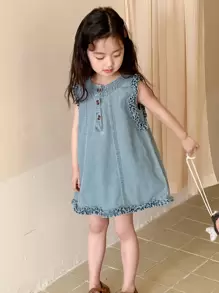 DAZY Young Girls Casual Denim Dress Vacation - Light Wash - View 6