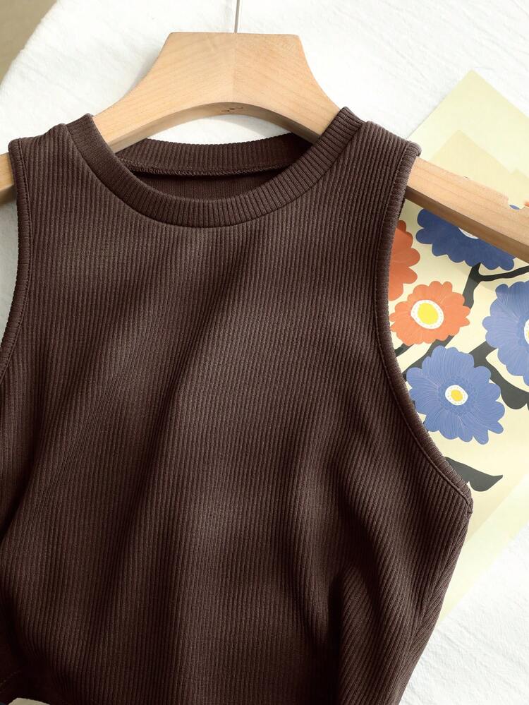 Women Solid Color Casual Knit Tank Top