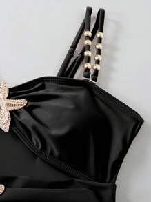 Swim Oasis 1pc Plus Size Women Metal Decor Minimalist One-Piece Swimwear, Summer Beach Holiday Outfit