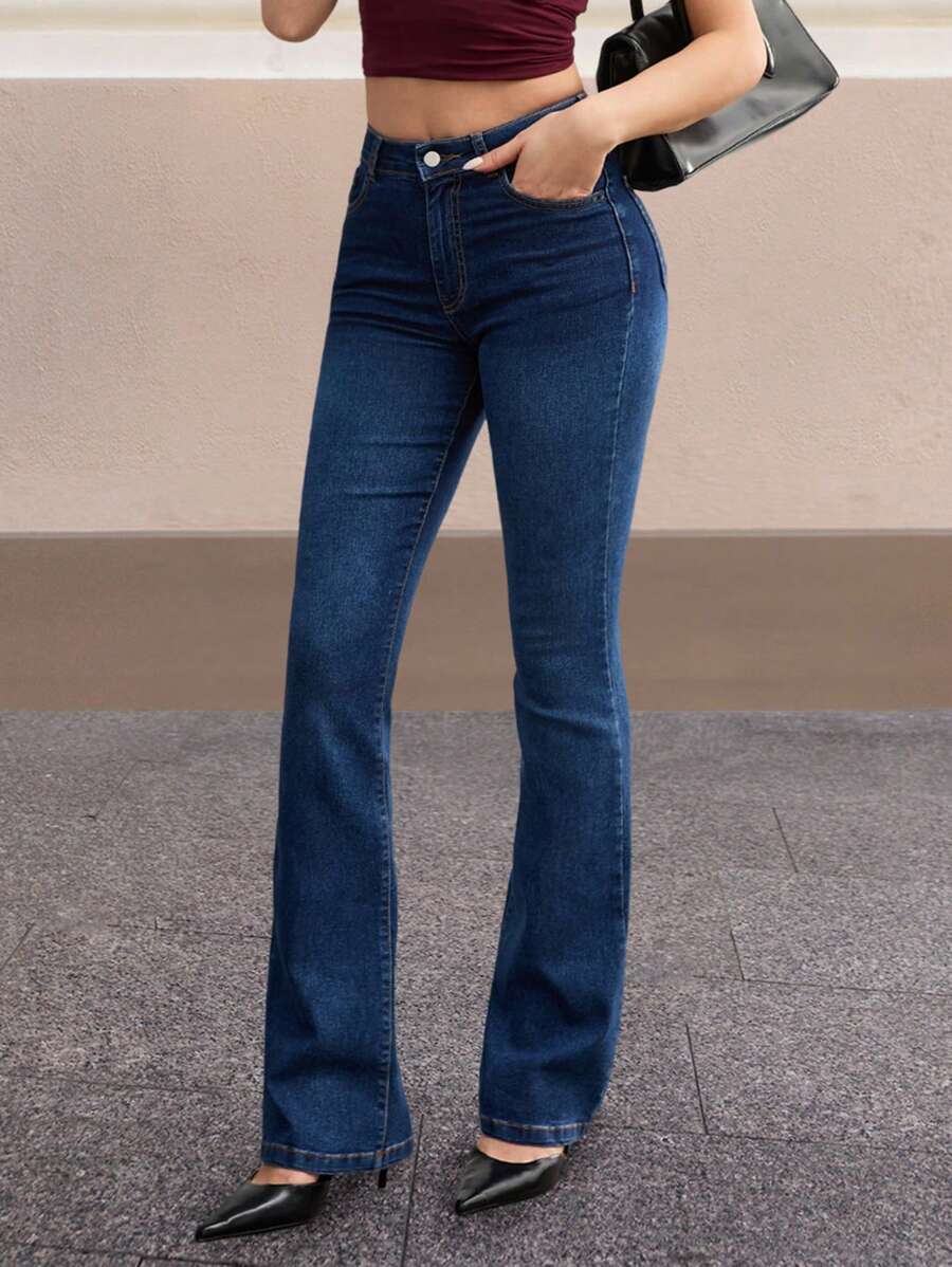 EURMUSE Jeans feminino minimalista da moda, adequado para o verão - Lavagem Média - Ver 1