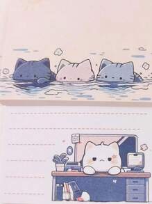 1 件/4 件（1 本/50 张）漫画猫便签，可爱卡通便签纸，类似好看的日记本材料书，留言遗忘笔记本，办公文具用品 - 彩色 - 查看 2