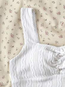 SHEIN 少女休闲BM风格蕾丝边蝴蝶结装饰V领针织吊带背心，适合各种运动、返校、休闲穿着 - 杏色 - 查看 4