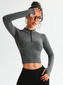 SHEIN Sport Studio Sudadera recortada sin costuras con mangas raglán gris