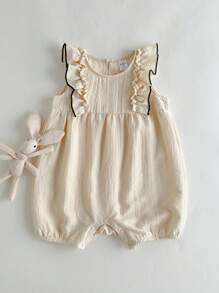 Loomiva Baby Girl Square Collar Ruffle Hem Sleeveless Romper Casual Versatile