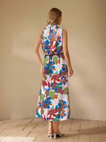 SHEIN Clasi Women's Elegant Floral Print Mid-Length Dress - Blue - View 2