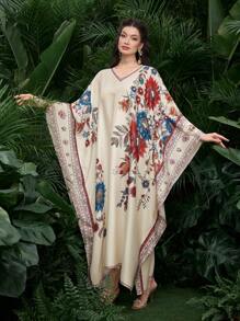 Al Najma Elegant Conservative Heavy Pearl Embellished Arabic Style Dress For Women - Apricot - View 6