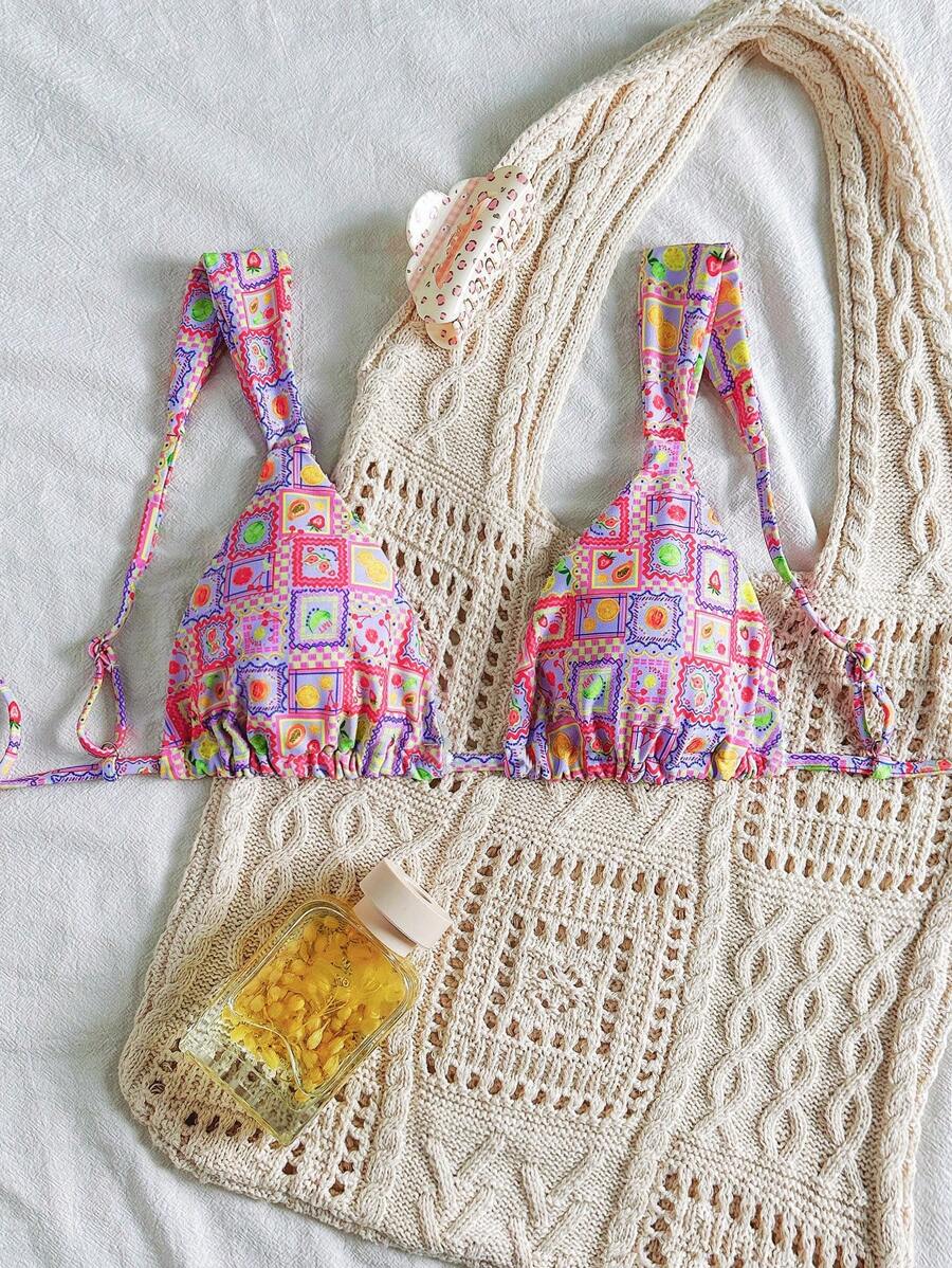 Swim Mod Women's Bohemian Floral Print Triangle Bikini Top For Summer Beach Vacation - Multicolor - View 1