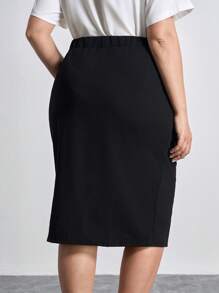 Chikora Women's Button Decorated Pocket Bodycon Plus Size Skirt,Office Outfits For Women - Black - View 2