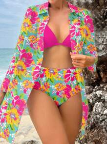 Swim Lushoire Floral Print Bikini Set, Vacation & Beach For Summer - Multicolor - View 1