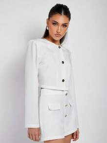 COSMINA Women Metal Detailing Elegant White Jacket, Spring/Summer - White - View 5