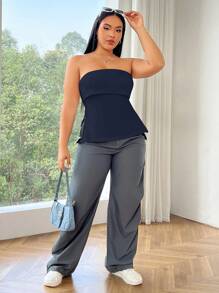 SHEIN EZwear 大码纯色无袖短款上衣，带侧开衩 - 藏蓝色 - 查看 4