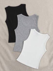 Attitoon 3pcs Women Ribbed Knit Casual Fitted Camisoles, Versatile