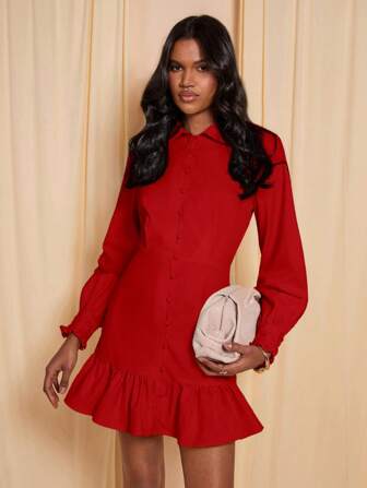 COSMINA فستان أنثوي قصير بأكمام على شكل فوانيس صفراء