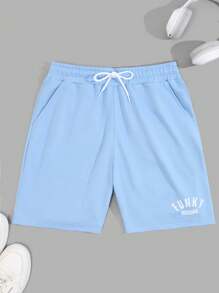 EURMUSE Men's Casual Letter Print Drawstring Waist Shorts, Summer