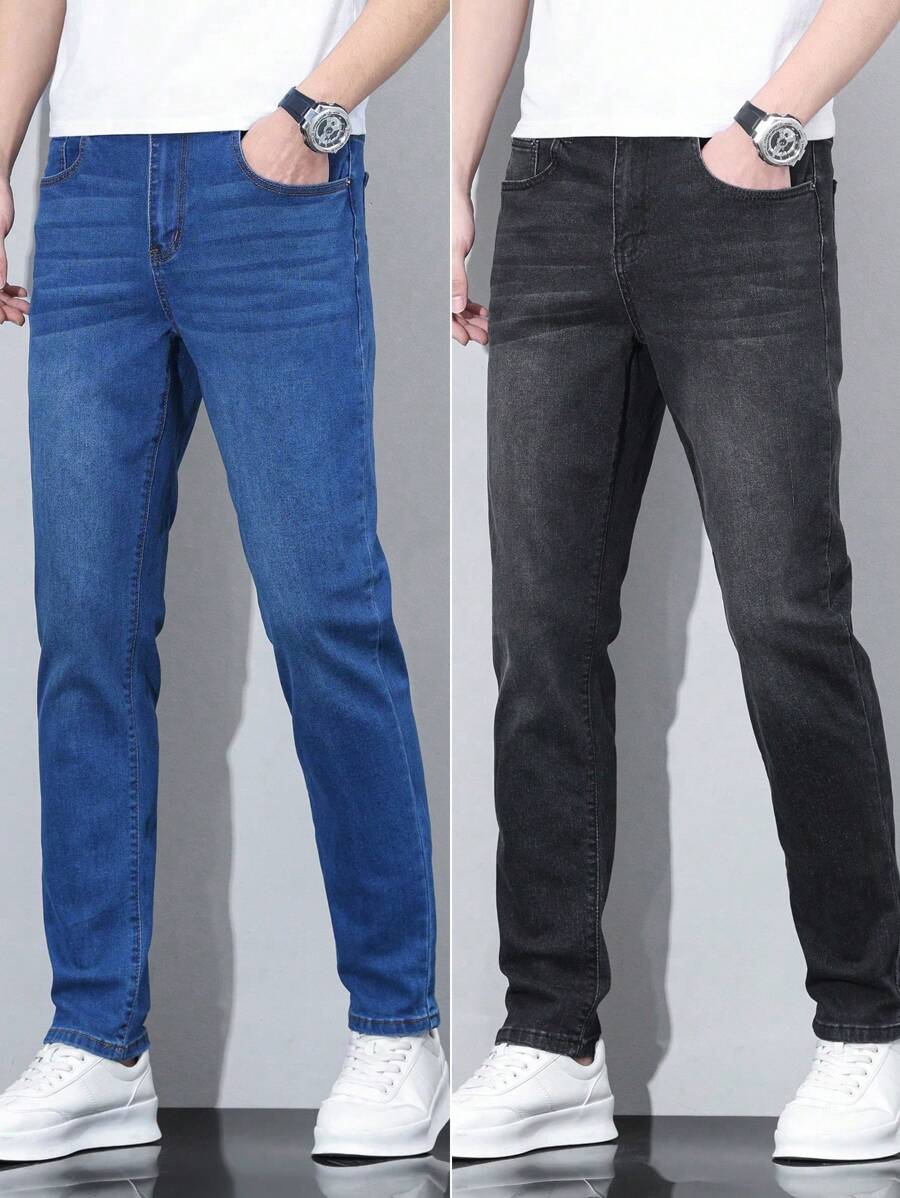 Manfinity Homme Slim Fit Långa jeansbyxor för män, moderiktiga för dagligt bruk - Multifärgad - Visa 1