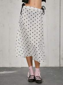 COUREZ Jupe mi-longue à pois, tenues d'été pour femmes style Y2K vintage - Blanc - Voir 2