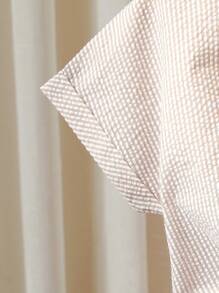 2 件套女童条纹棉质短袖衬衫搭配阔腿裤，休闲春夏季度假装、假日装、夏季装、旅行装 - 卡其色 - 查看 4