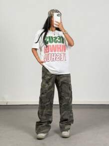 SHEIN Tween 女童春夏休闲字母印花圆领短袖 T 恤图案 T 恤 - 白色 - 查看 6