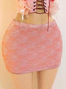 BamGleam 女士时尚 3D 花卉吊带镂空性感吊带背心和修身迷你裙 2 件套 - 粉色 - 查看 5