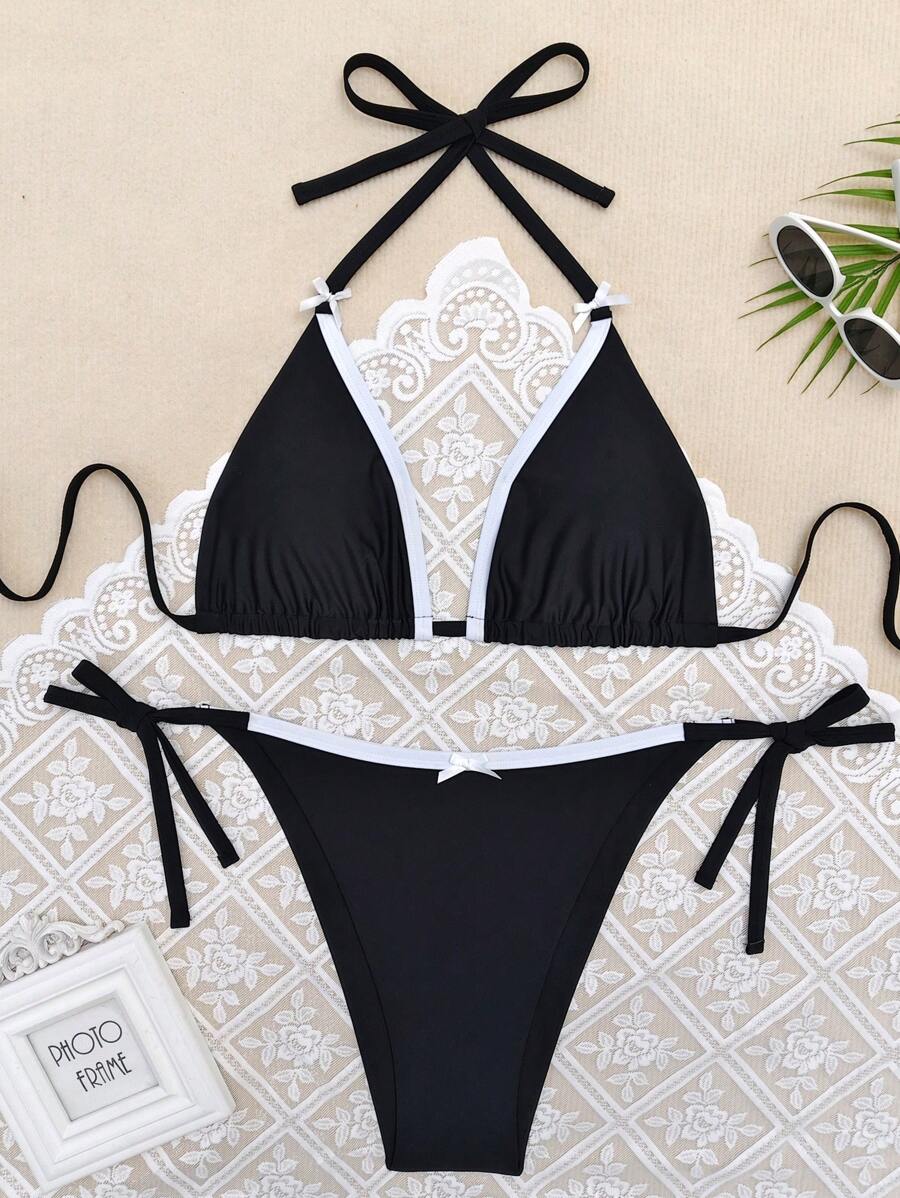 SHEIN 2 sztuki/zestaw Plus Size Women Kontrastowy kolor Zestaw strojów kąpielowych na plażę/basen