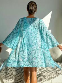 SHEIN Swim 女士油画风格薰衣草印花连体泳衣带罩衫上衣母女配套服装（2 件单独出售），适合夏季海滩度假 - 彩色 - 查看 2