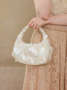 MOTF PREMIUM WOMEN'S FASHION SEQUIN ZIPPER TOP HANDLE BAG, SUITABLE FOR PARTIES - White - View 5