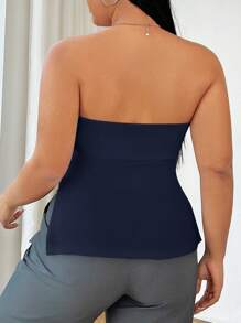 SHEIN EZwear 大码纯色无袖短款上衣，带侧开衩 - 藏蓝色 - 查看 2