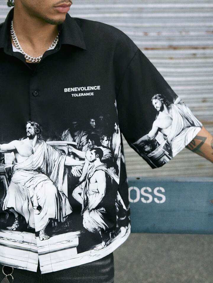 【PERSTEP】25SS★ Field Dyeing Loose Fit Short Sleeve Shirt AXEPEAK Men's Loose Digital Print Short Sleeve Woven Shirt