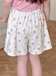 DAZY Pantalones cortos informales de niña con estampado floral y sólido, moda minimalista adecuada para el verano - Blanco - Ver 3