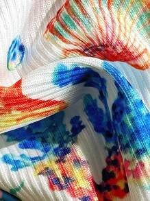 Swim Mod 2pcs Beach Summer Outfit For Women, Random Print & Ribbed Texture Fabric Tank Top And High Cut Bohemian Bikini Bottoms - Multicolor - View 4