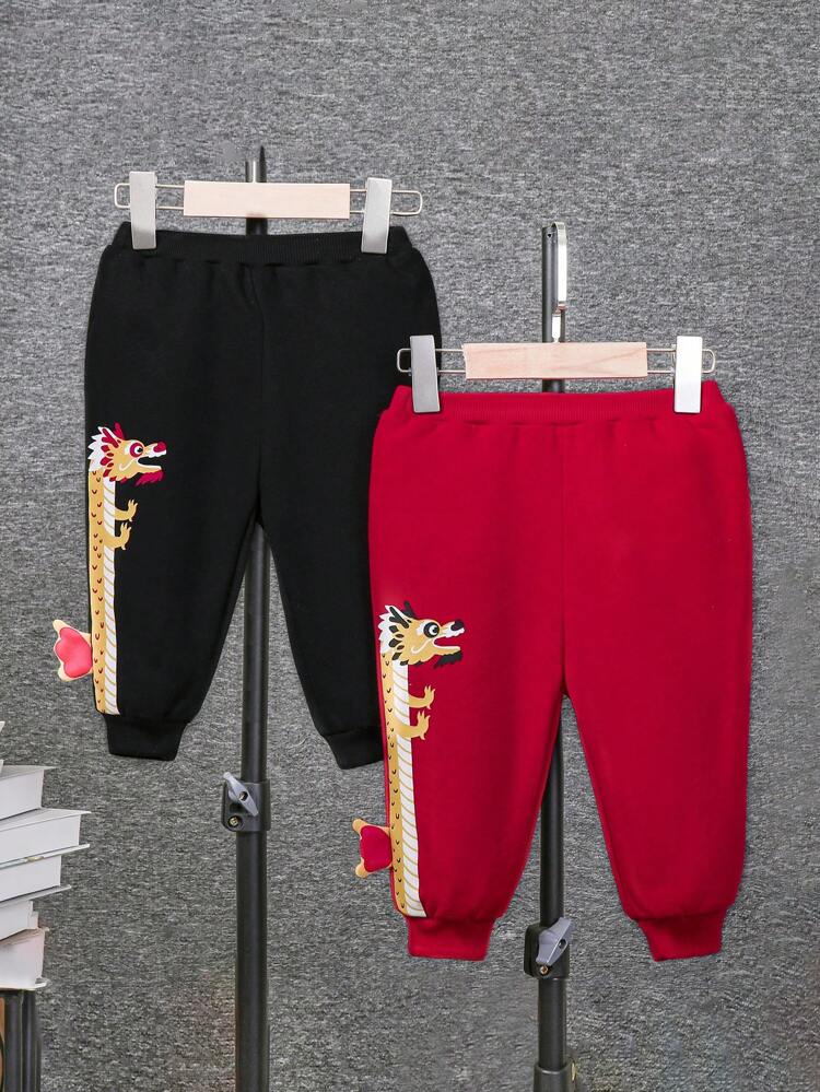 Baby Boy 2pcs Cartoon Graphic Thermal Lined Sweatpants