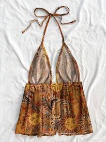 Soleia 女士休闲假日风格金色太阳神佩斯利印花露背系带背心，适合夏季 - 彩色 - 查看 2