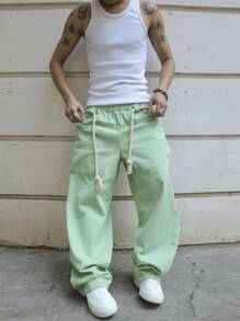 Manfinity EMRG Men's Loose Wide Leg Versatile Casual Jeans - Green - View 5