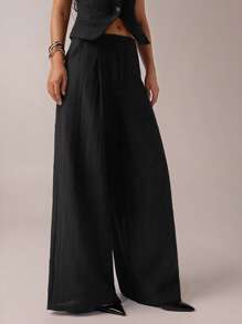 SHEIN Forever 21 Spring&Summer Women Romantic Pants For Prom/Formal/Birthday/90s/Business Casual Woman/Elegant/Western Wear/Going Out/Fashion/Casual/Y2k/Club/Office /Cocktail/Vintage/Bodycon/Rave Festival/Funny/Classy/Old Money/Streetwear/Vacation/Country Concert/Work /Modest/Spring Break/Bachelorette/Concert/Baddie/Basic/Graduation/Low Rise/Baggy/Straight Leg/Wide Leg/Black Pants - Black - View 5