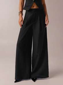 SHEIN Forever 21 Spring&Summer Women Romantic Pants For Prom/Formal/Birthday/90s/Business Casual Woman/Elegant/Western Wear/Going Out/Fashion/Casual/Y2k/Club/Office /Cocktail/Vintage/Bodycon/Rave Festival/Funny/Classy/Old Money/Streetwear/Vacation/Country Concert/Work /Modest/Spring Break/Bachelorette/Concert/Baddie/Basic/Graduation/Low Rise/Baggy/Straight Leg/Wide Leg/Black Pants - Black - View 6