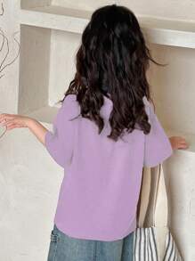 Dazy Kids 女童（小女孩）圆领针织短袖蝴蝶印花T恤，夏季 - 紫色 - 查看 2