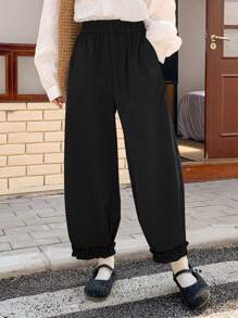 FRIFUL Women's Casual Solid Color Flare Pants,Ruffle
