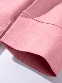 Franclia 3/4 袖翻领西装外套，收腰设计，亚麻面料，商务休闲 - 粉色 - 查看 4